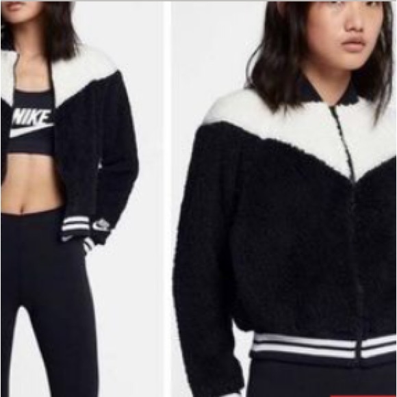 NIKE SHERPA ZIP UP BOMBER JACKET WITH POCKETS SIZE XS - Picture 9 of 9